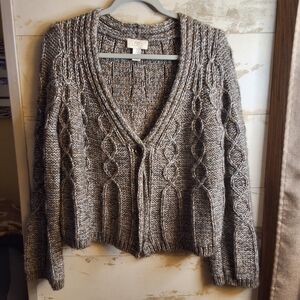 LOFT Women's Brown Cable Knit Sweater Wool Alpaca Blend Sz Large